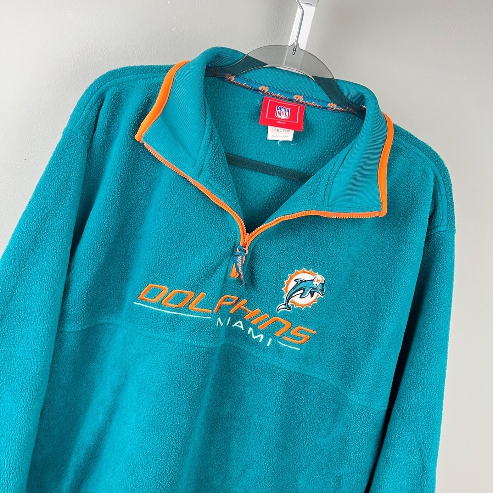 NFL Miami Dolphins Old Logo Fleece Jacket Size L Embroidered 1/4 Zip Pullover